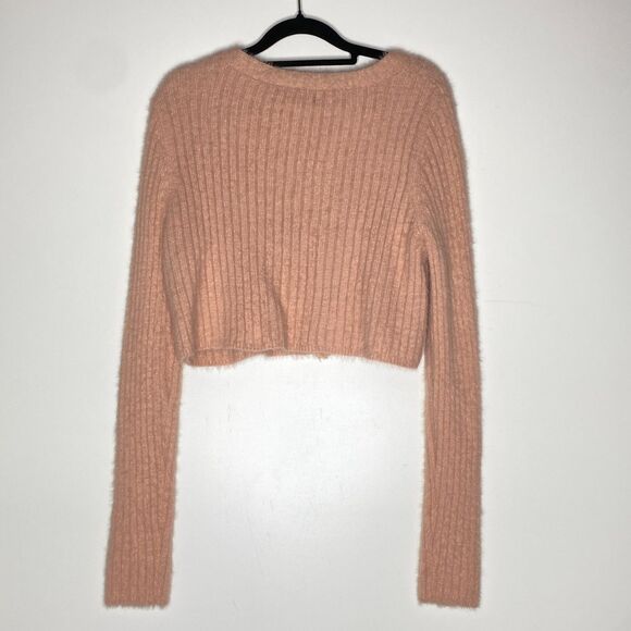 Forever 21 Ribbed Knit Fuzzy Crop Cardigan Sweater Women's Size Large - Picture 2 of 7